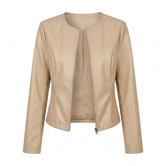 Lederjacken Outlet24 - Sovon | Kragenlos Tailliert Lederjacke Damen