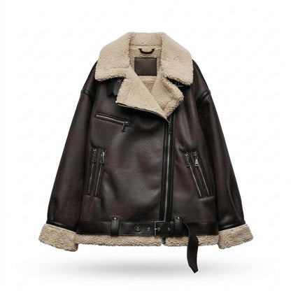 Lederjacken Outlet24 - Liwod | Gefütterte Weite Lederjacke Damen