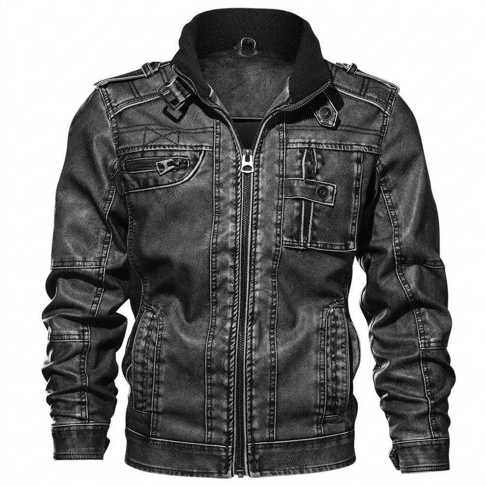 Lederjacken Outlet24 - Momen | Gefütterte Stehkragen Lederjacke Herren