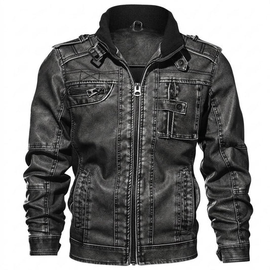Lederjacken Outlet24 - Momen | Gefütterte Stehkragen Lederjacke Herren