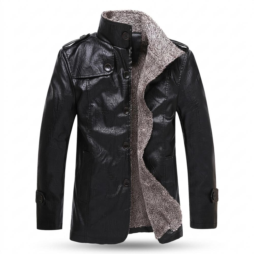 Lederjacken Outlet24 - Vawos | Gefütterte Geknöpfte Lederjacke Herren