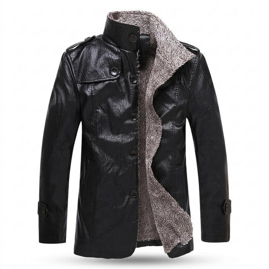 Lederjacken Outlet24 - Vawos | Gefütterte Geknöpfte Lederjacke Herren