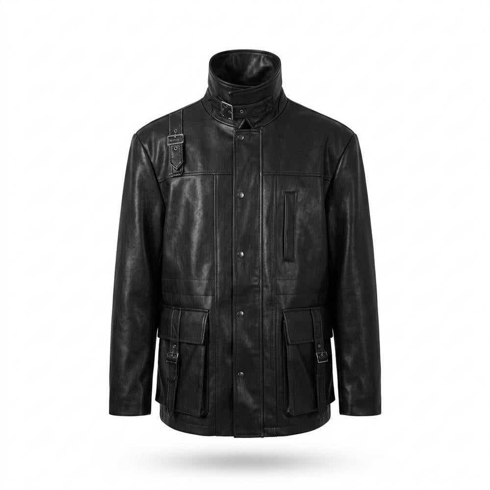 Lederjacken Outlet24 - Kesad | Oversized Kontrastgesteppt Lederjacke Unisex