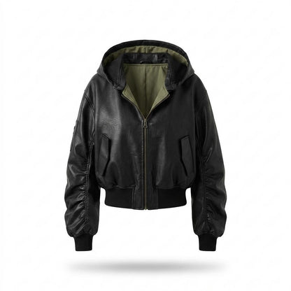 Lederjacken Outlet24 - Supav | Kurzgeschnittene Gekapuzte Lederjacke Damen
