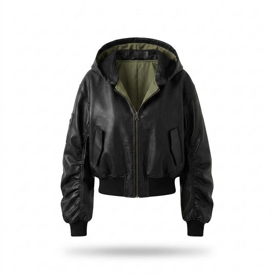 Lederjacken Outlet24 - Supav | Kurzgeschnittene Gekapuzte Lederjacke Damen