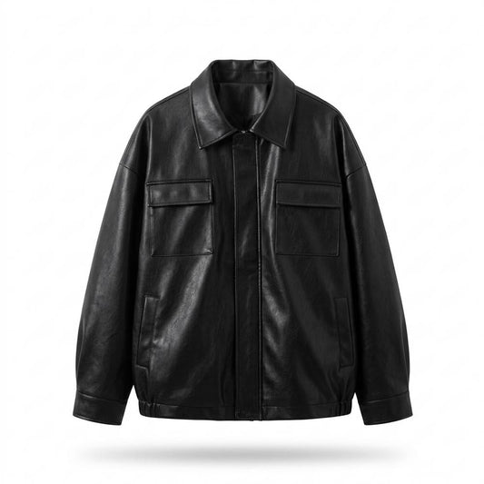 Lederjacken Outlet24 - Nozel | Oversized Kentkragen Lederjacke Unisex