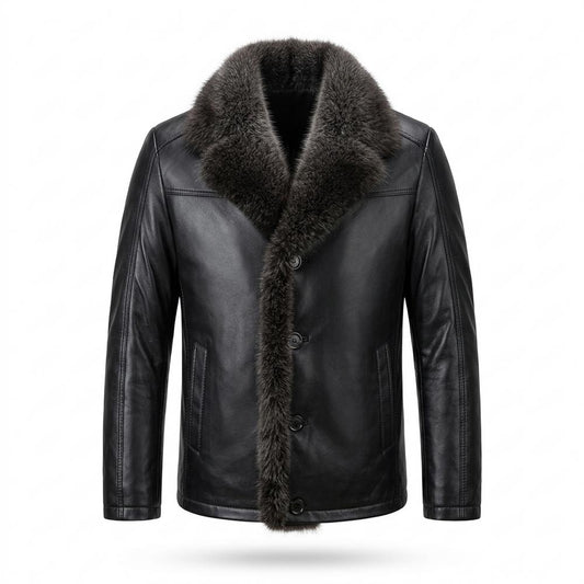 Lederjacken Outlet24 - Vahok | Pelzbesetzt Geknöpft Lederjacke Herren