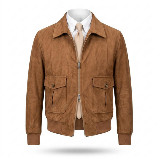 Lederjacken Outlet24 - Lakam | Taillenlange Veloursartige Wildleder-Jacke Herren