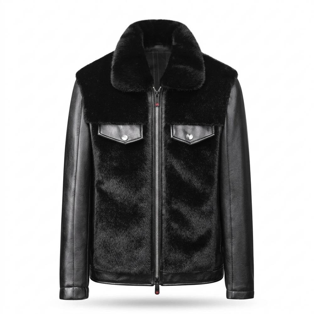 Lederjacken Outlet24 - Vegit | Fellbesetzt Gefüttert Lederjacke Herren