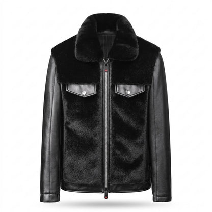 Lederjacken Outlet24 - Vegit | Fellbesetzt Gefüttert Lederjacke Herren