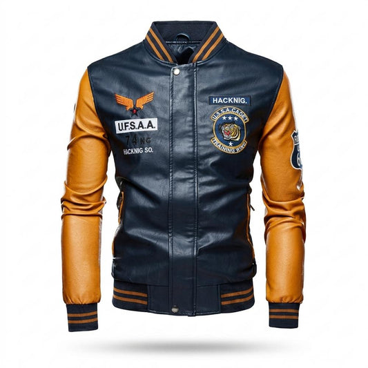 Lederjacken Outlet24 - Ruwen | Bestickt Geknöpft Lederjacke Herren