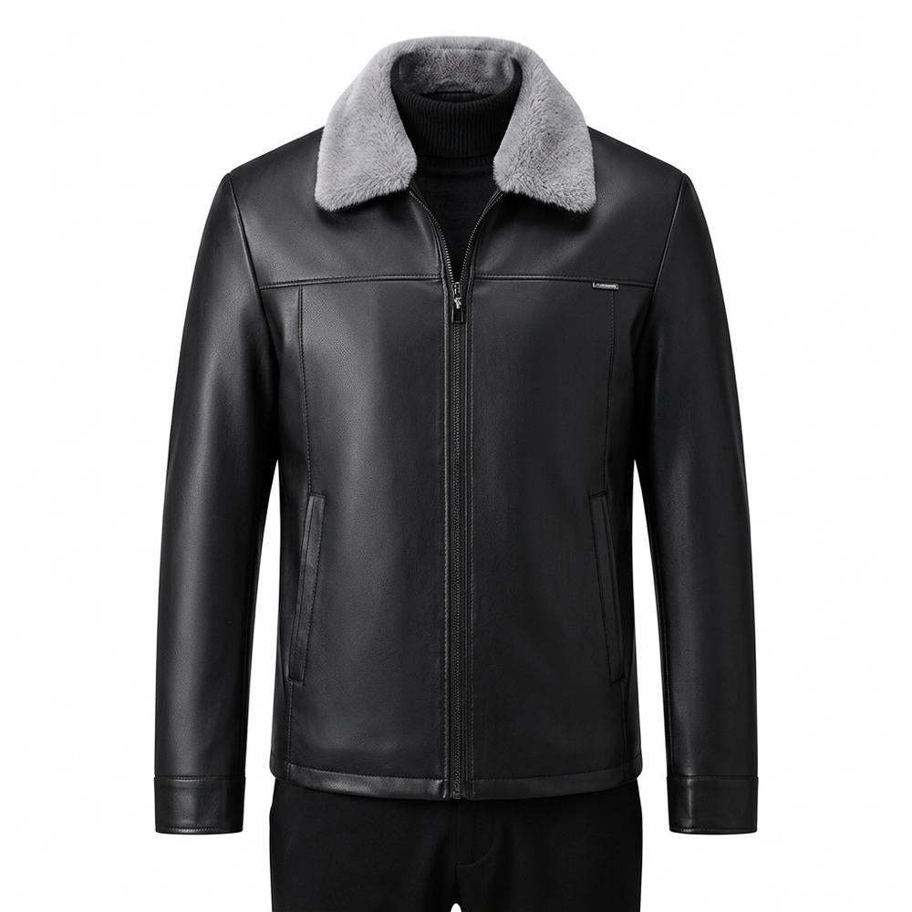 Lederjacken Outlet24 - Sular | Gefütterte Pelzbesetzte Lederjacke Herren