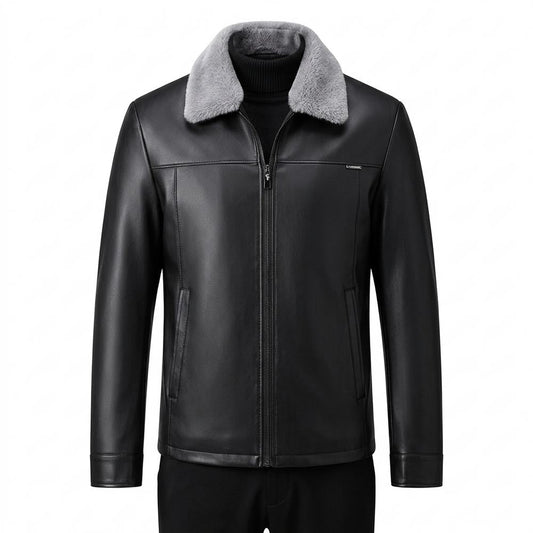Lederjacken Outlet24 - Sular | Gefütterte Pelzbesetzte Lederjacke Herren