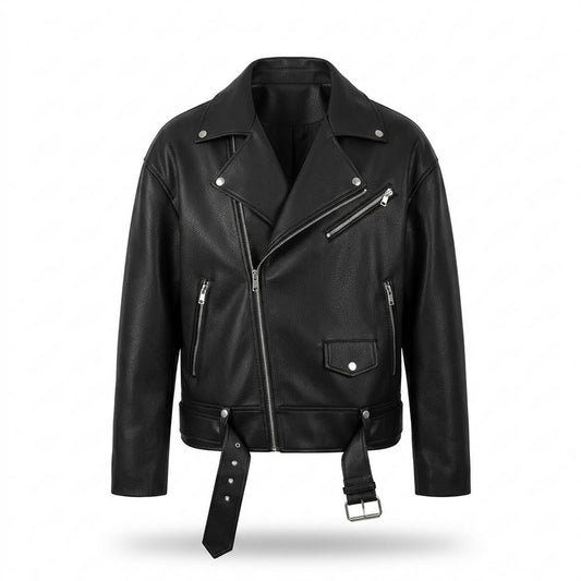 Lederjacken Outlet24 - Aomon | Asymmetrische Gegürtelte Lederjacke Unisex
