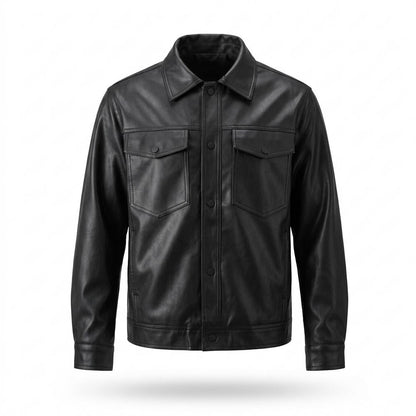 Lederjacken Outlet24 - Eizus | Geknöpft Glatt Lederjacke Herren