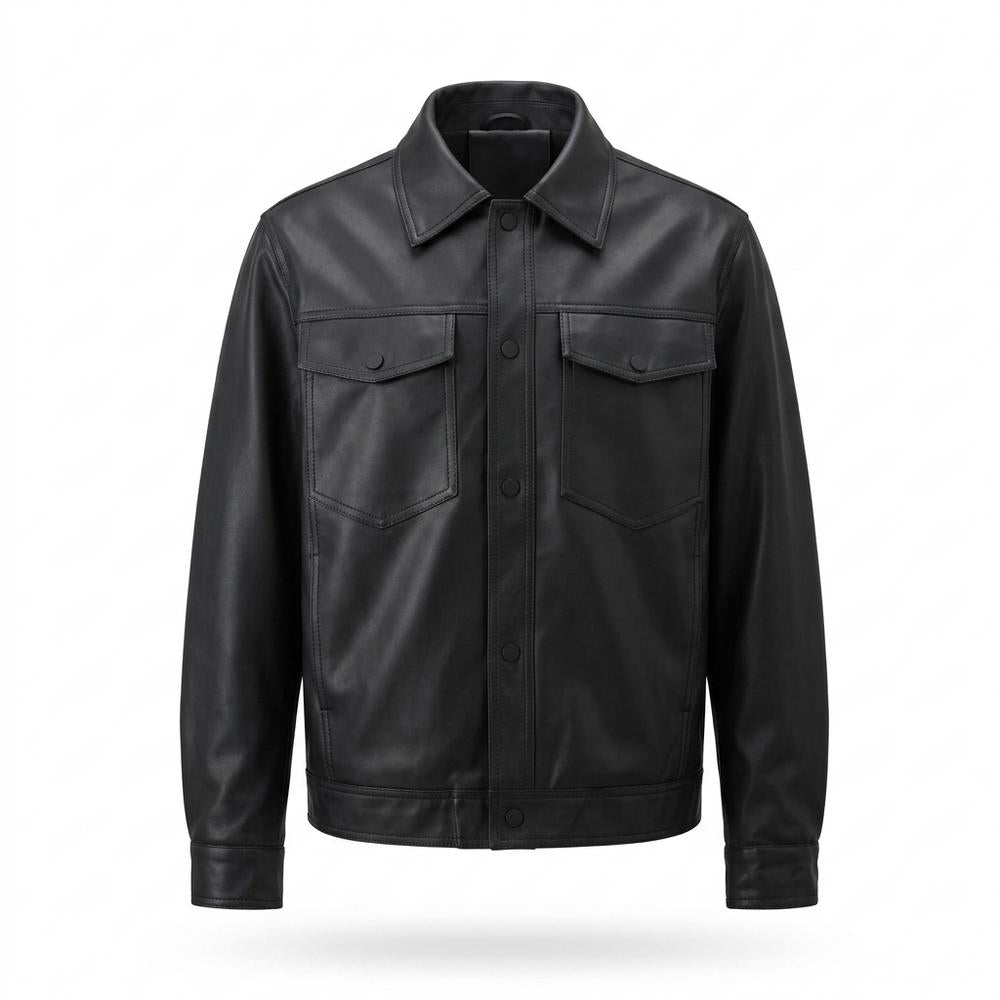 Lederjacken Outlet24 - Sipon | Druckgeknöpft Glatt Lederjacke Herren