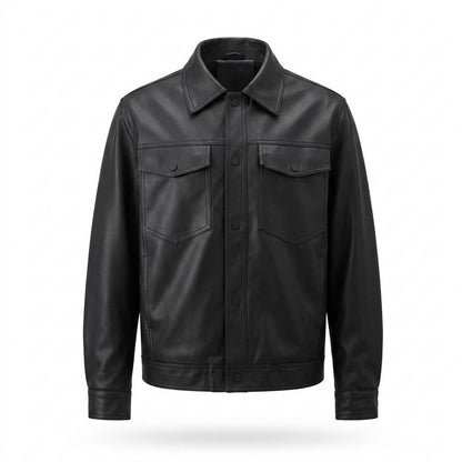 Lederjacken Outlet24 - Sipon | Druckgeknöpft Glatt Lederjacke Herren