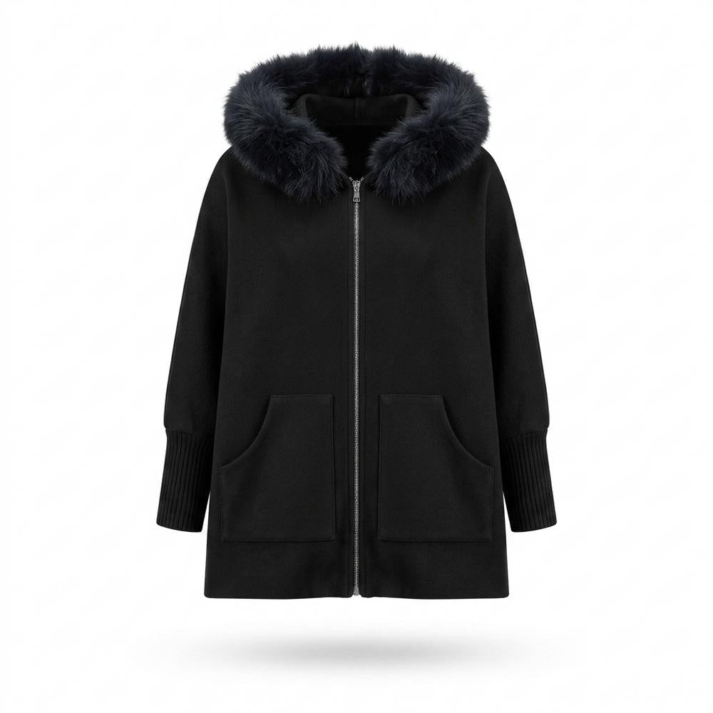 Lederjacken Outlet24 - Aikak | Ponchoartige Fellbesetzte Jacke Damen