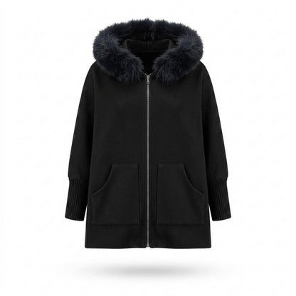 Lederjacken Outlet24 - Aikak | Ponchoartige Fellbesetzte Jacke Damen