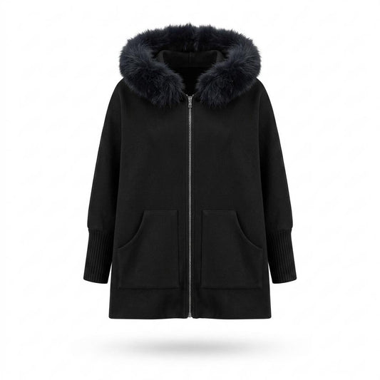 Lederjacken Outlet24 - Aikak | Ponchoartige Fellbesetzte Jacke Damen
