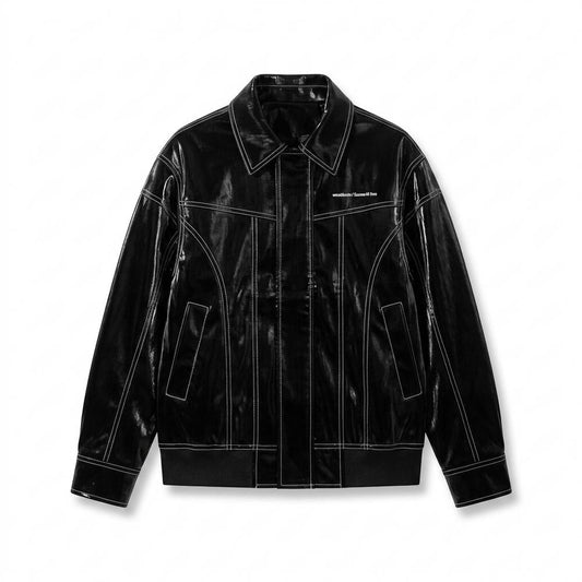 Lederjacken Outlet24 - Kehom | Glänzend Kontrastgesteppt Lederjacke Unisex