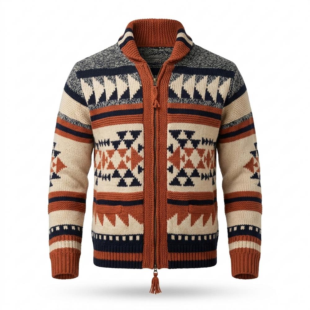 Lederjacken Outlet24 - Yuhik | Gemusterte Grobstrick Strickjacke Herren