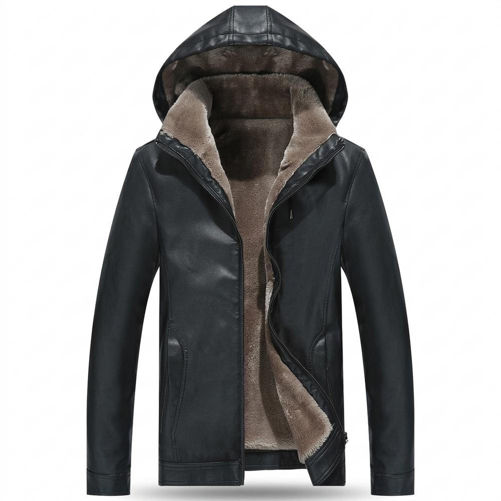 Lederjacken Outlet24 - Ranan | Gefüttert Kapuzen Lederjacke Herren