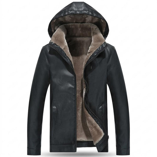 Lederjacken Outlet24 - Ranan | Gefüttert Kapuzen Lederjacke Herren