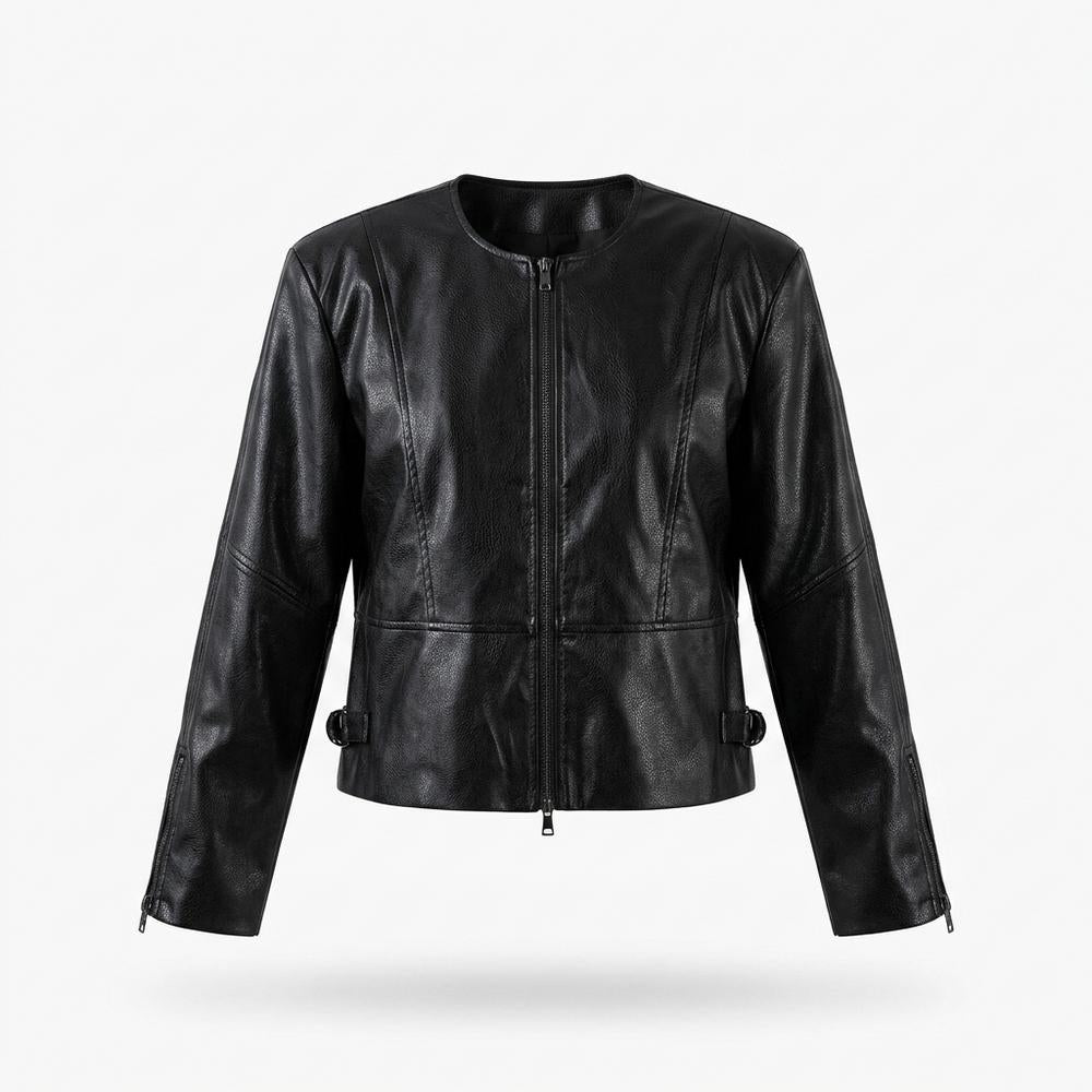 Lederjacken Outlet24 - Eowon | Kragenlos Tailliert Lederjacke Damen