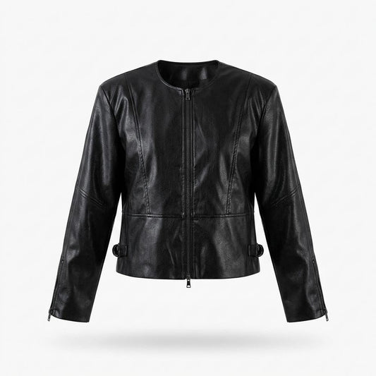 Lederjacken Outlet24 - Eowon | Kragenlos Tailliert Lederjacke Damen