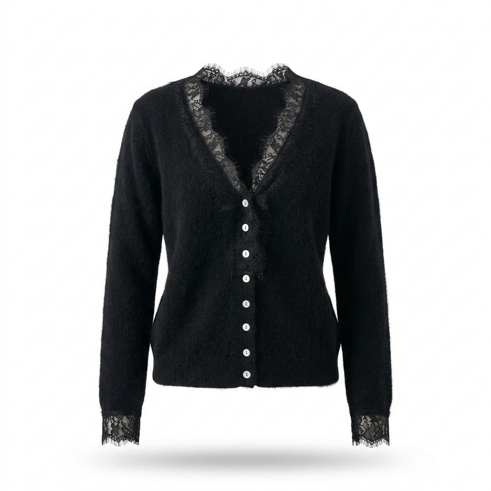 Lederjacken Outlet24 - Mutud | Langärmlige Spitzenbesetzte Strickjacke Damen