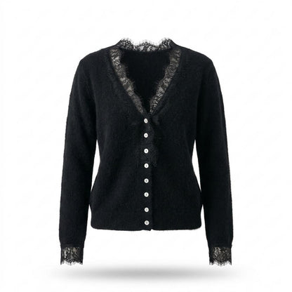 Lederjacken Outlet24 - Mutud | Langärmlige Spitzenbesetzte Strickjacke Damen