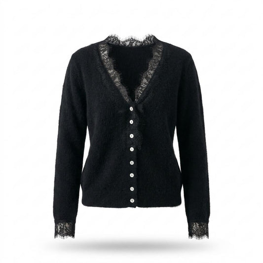 Lederjacken Outlet24 - Mutud | Langärmlige Spitzenbesetzte Strickjacke Damen