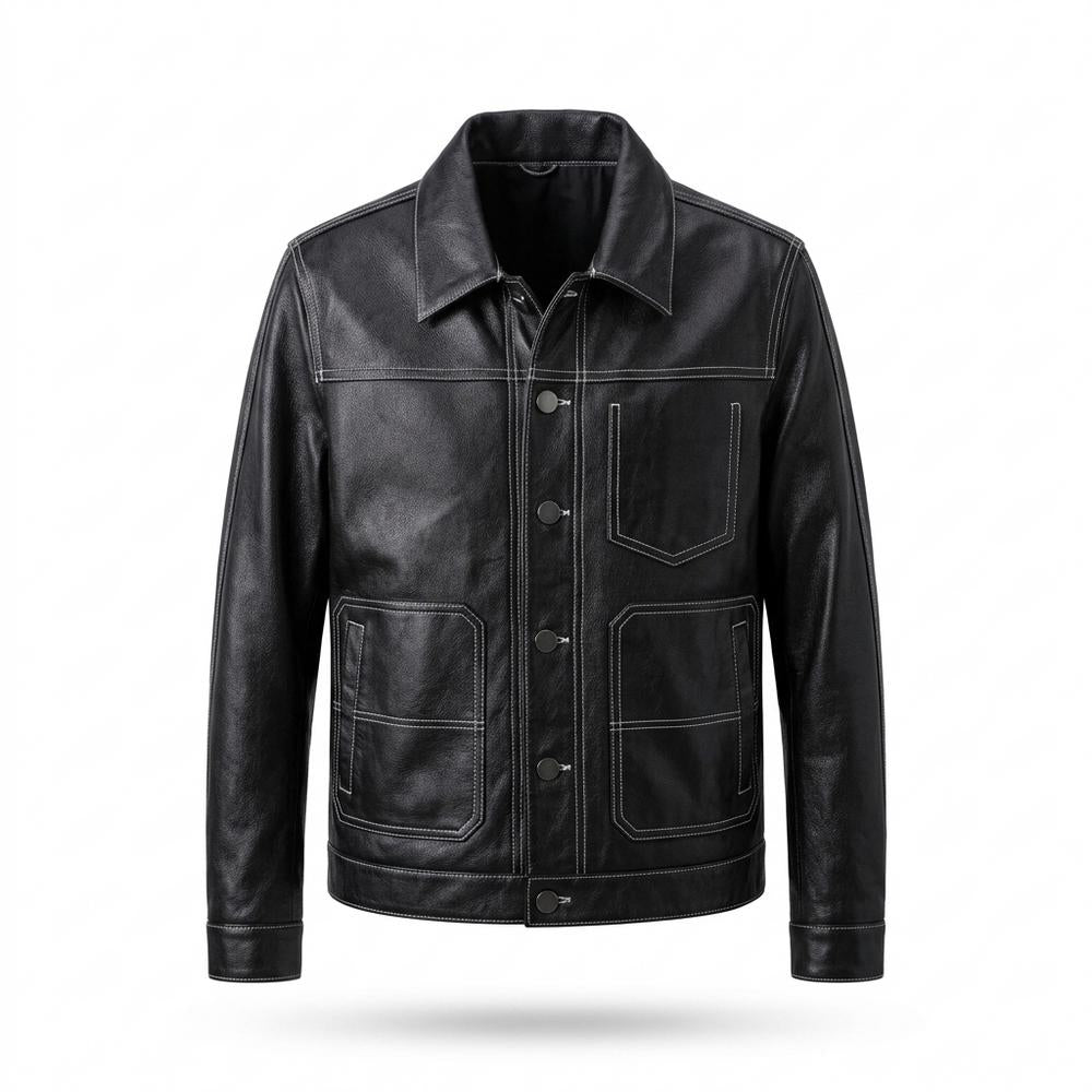 Lederjacken Outlet24 - Kezul | Kontrastgesteppt Geknöpft Lederjacke Herren
