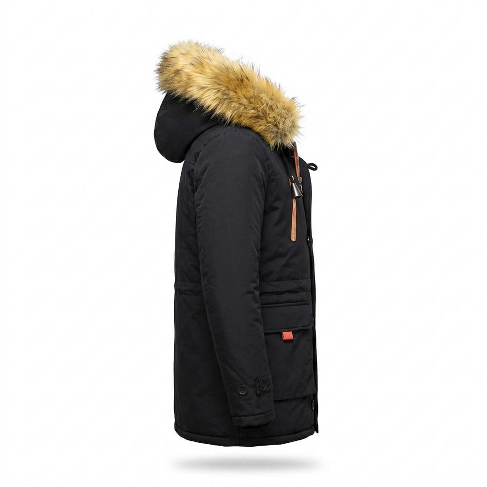 Lederjacken Outlet24 - Lovas | Gefütterter Webpelzbesetzter Mantel Herren