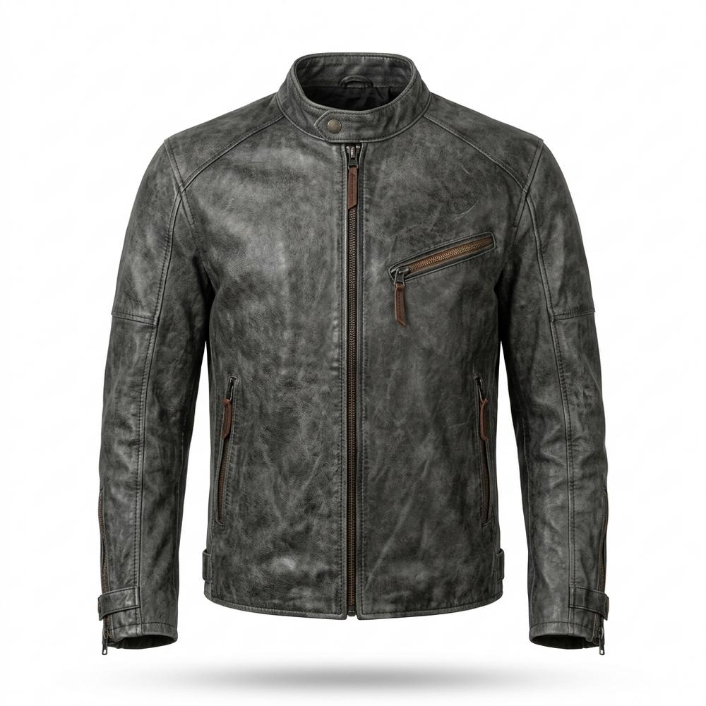 Lederjacken Outlet24 - Taril | Strukturiert Stehkragen Lederjacke Herren