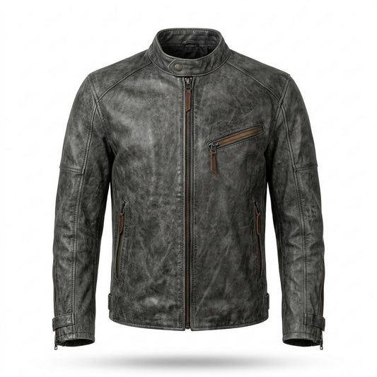 Lederjacken Outlet24 - Taril | Strukturiert Stehkragen Lederjacke Herren