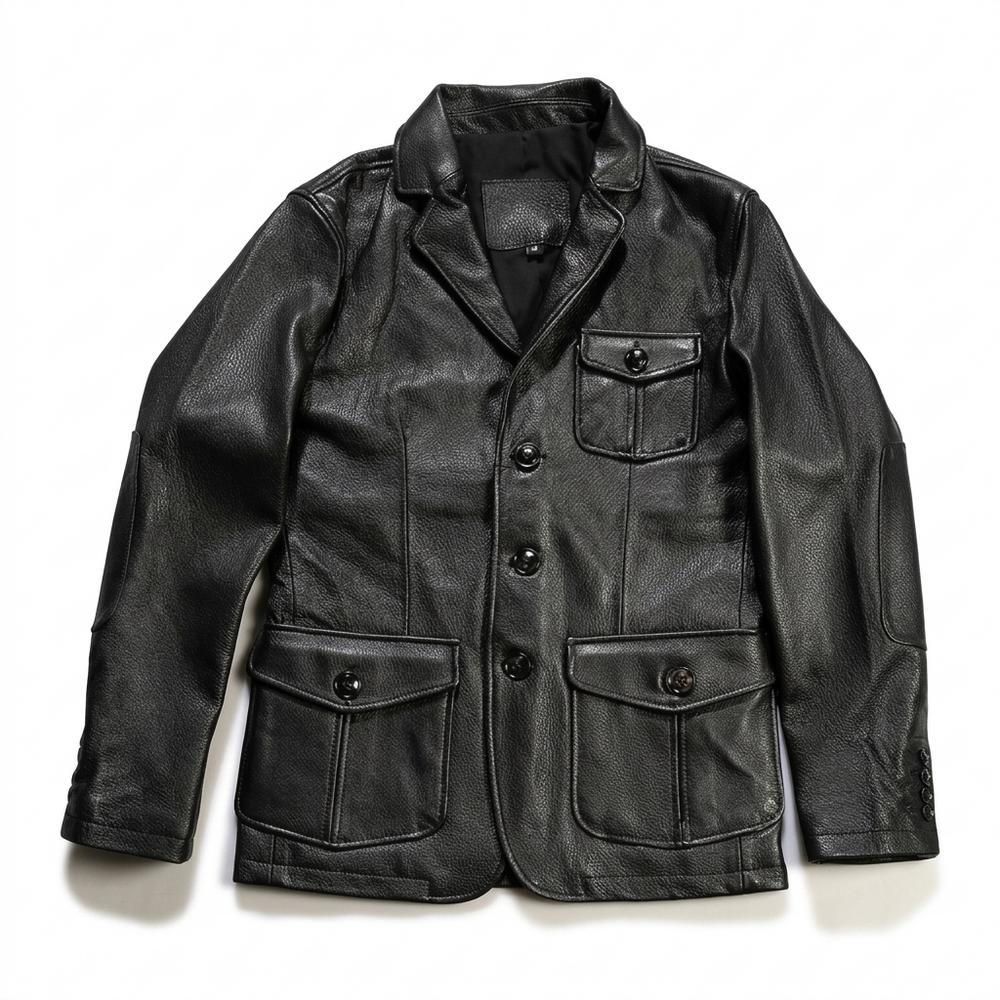 Lederjacken Outlet24 - Calal | Genarbte Geknöpfte Lederjacke Herren