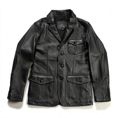 Lederjacken Outlet24 - Calal | Genarbte Geknöpfte Lederjacke Herren