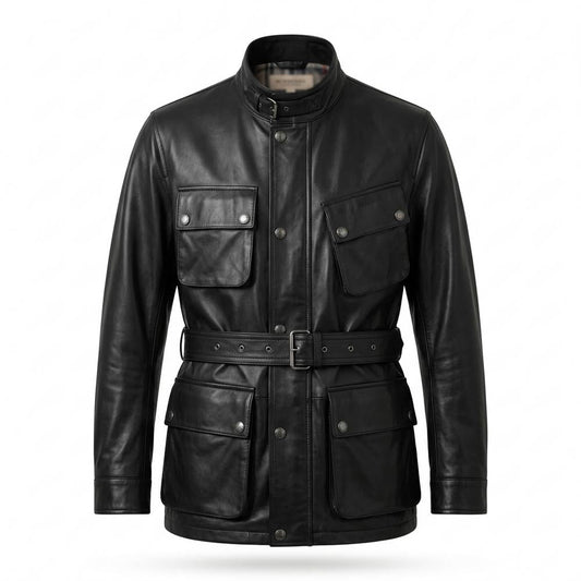 Lederjacken Outlet24 - Aagit | Gegürtelt Geknöpft Lederjacke Herren