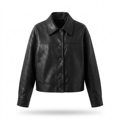 Lederjacken Outlet24 - Lehis | Kurz Geschnittene Geknöpfte Lederjacke Damen