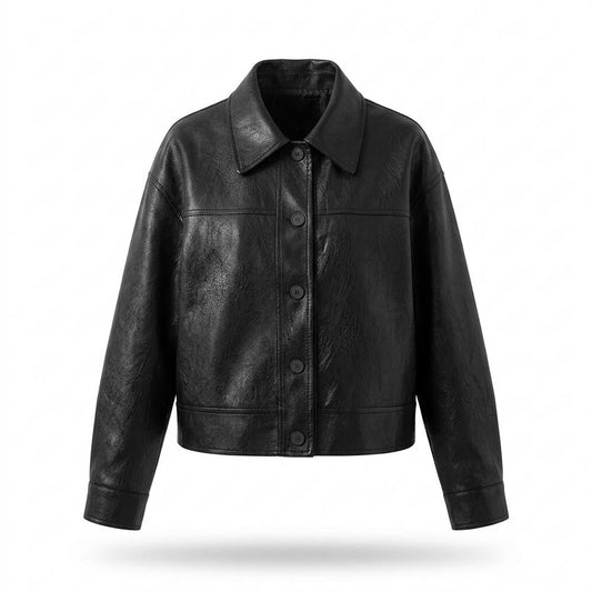 Lederjacken Outlet24 - Lehis | Kurz Geschnittene Geknöpfte Lederjacke Damen