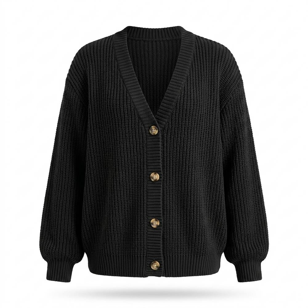 Lederjacken Outlet24 - Larir | Gerippte Langärmlige Strickjacke Damen