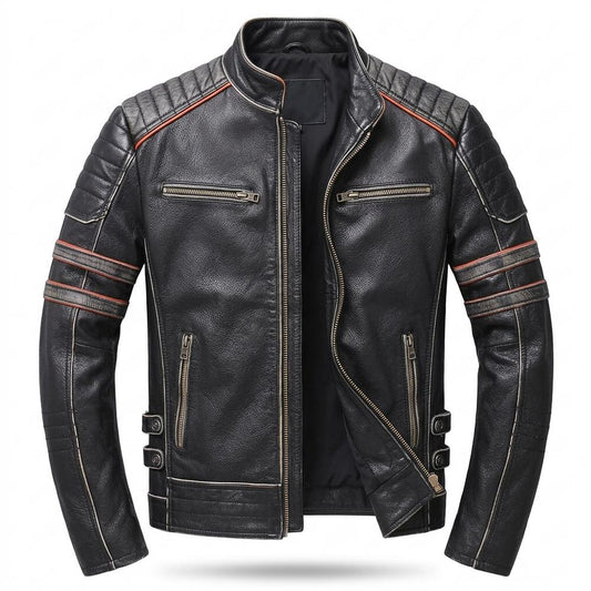 Lederjacken Outlet24 - Mafom | Geprägt Tailliert Lederjacke Herren