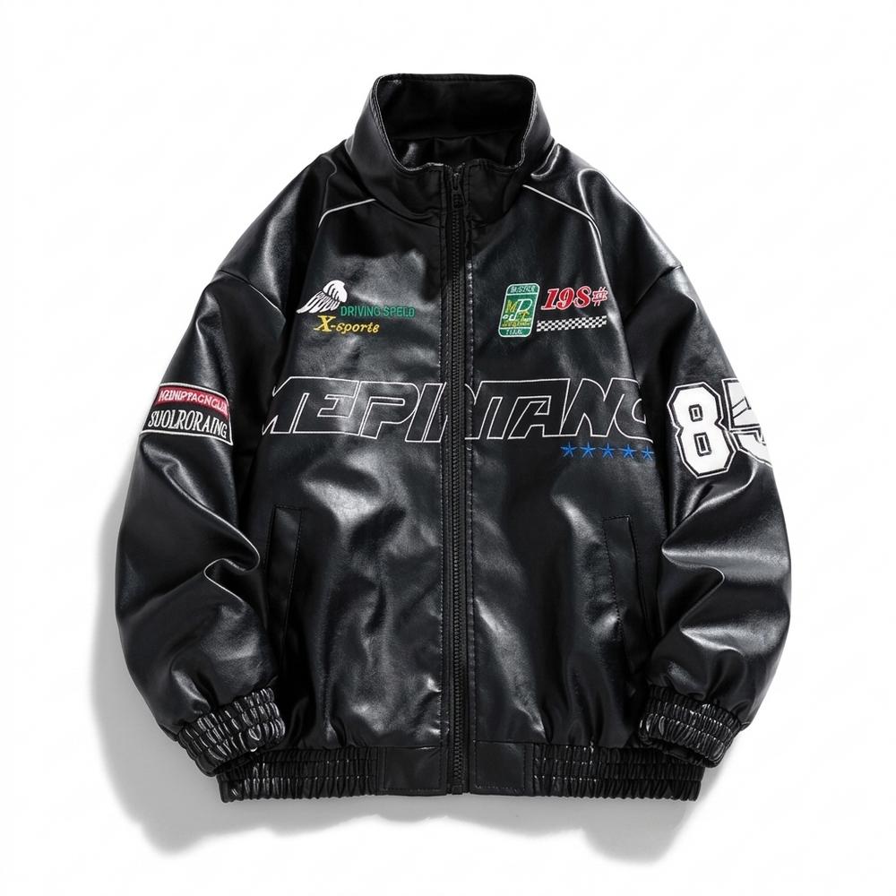 Lederjacken Outlet24 - Numat | Bestickte Grafische Lederjacke Unisex