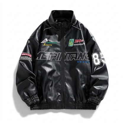 Lederjacken Outlet24 - Numat | Bestickte Grafische Lederjacke Unisex