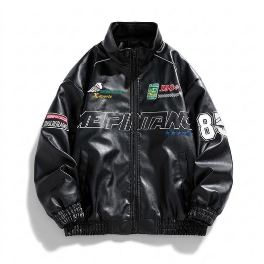 Lederjacken Outlet24 - Numat | Bestickte Grafische Lederjacke Unisex