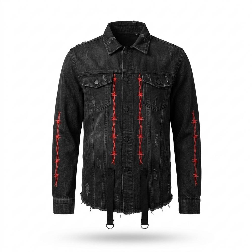 Lederjacken Outlet24 - Remev | Bedruckt Ausgefranst Jacke Unisex