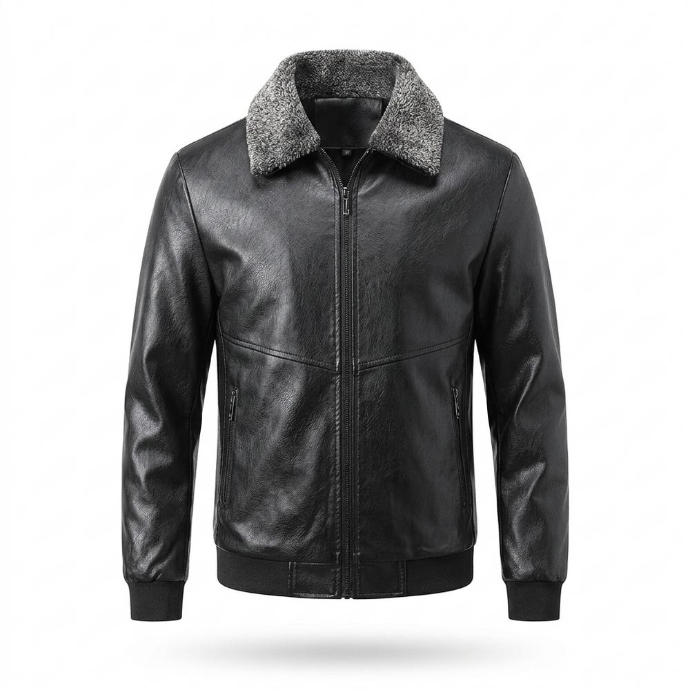 Lederjacken Outlet24 - Ligit | Gefütterte Pelzbesetzte Lederjacke Herren