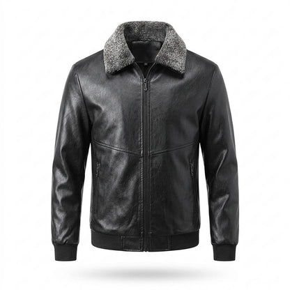 Lederjacken Outlet24 - Ligit | Gefütterte Pelzbesetzte Lederjacke Herren